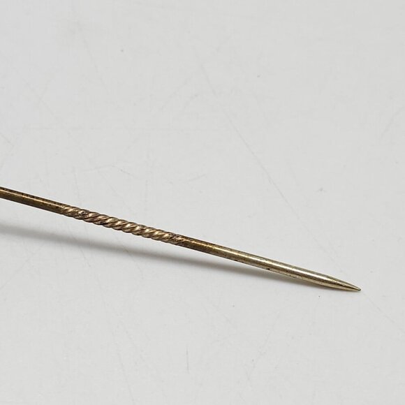 Vintage Gold Tone Stick Pin With Blue Opal Gemstone Accent Starburst Design - Picture 3 of 5